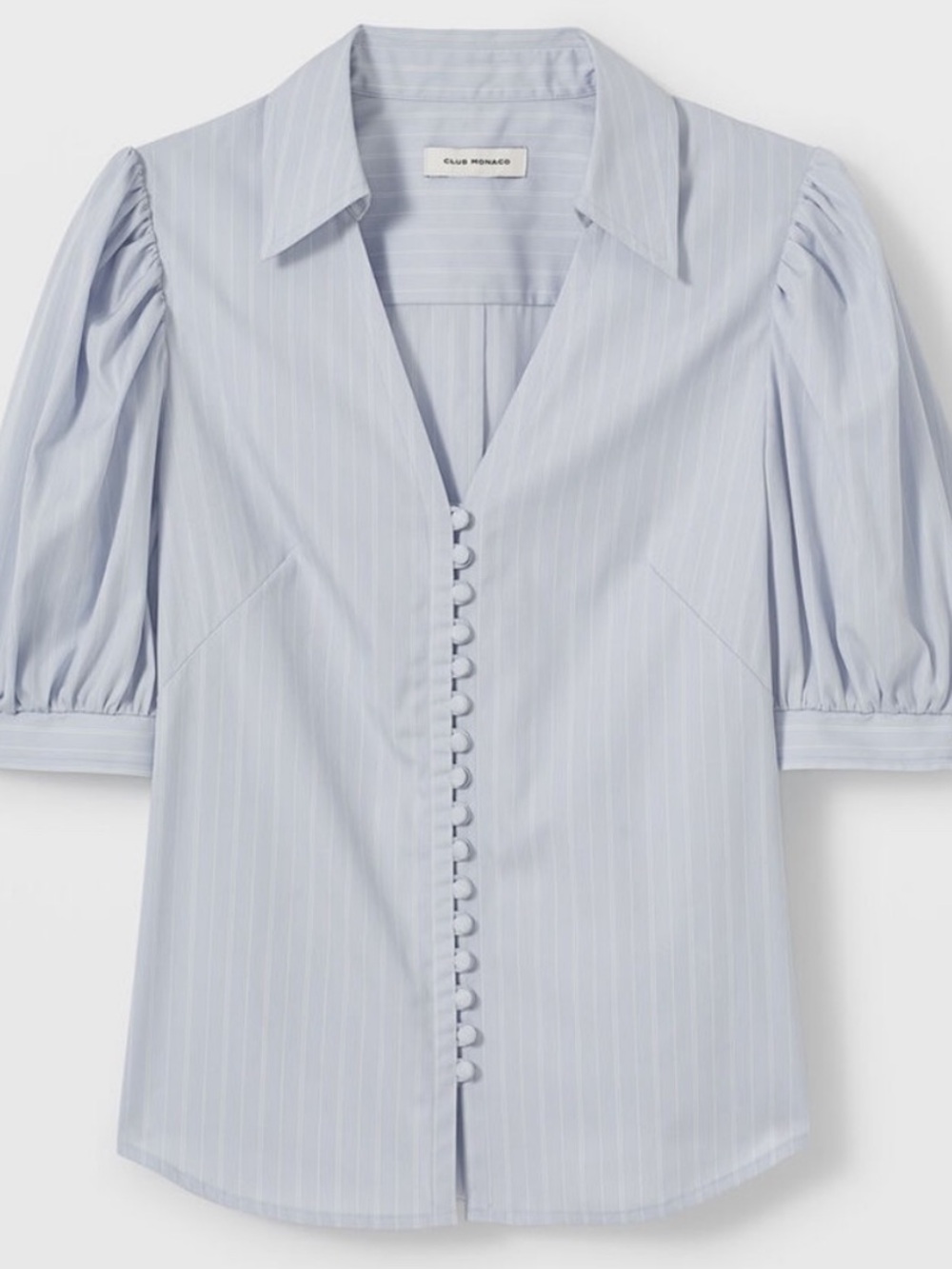 Club Monaco Puff Sleeve Button-Front Shirt - Light Blue